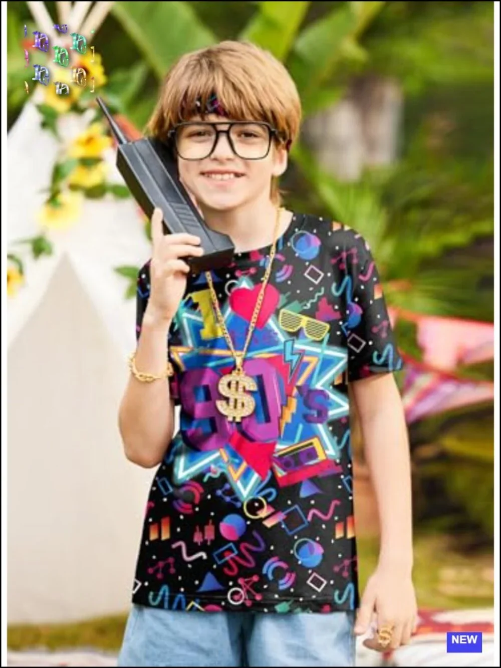 Boys 80s 90s HipHop Costume 6 Piece Disco Party Outfit Retro Geometric